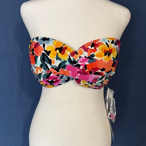 Anne Cole Other - Anne Cole Floral Twist Bandeau Bikini Top in Pink Orange Yellow